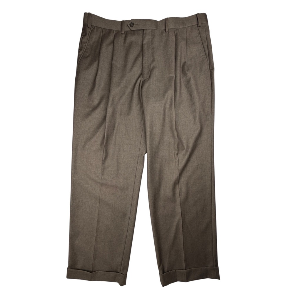 Lauren Ralph Lauren Men's Dress Pants 38x29 Brown Pleated Cuffed Polyester Rayon